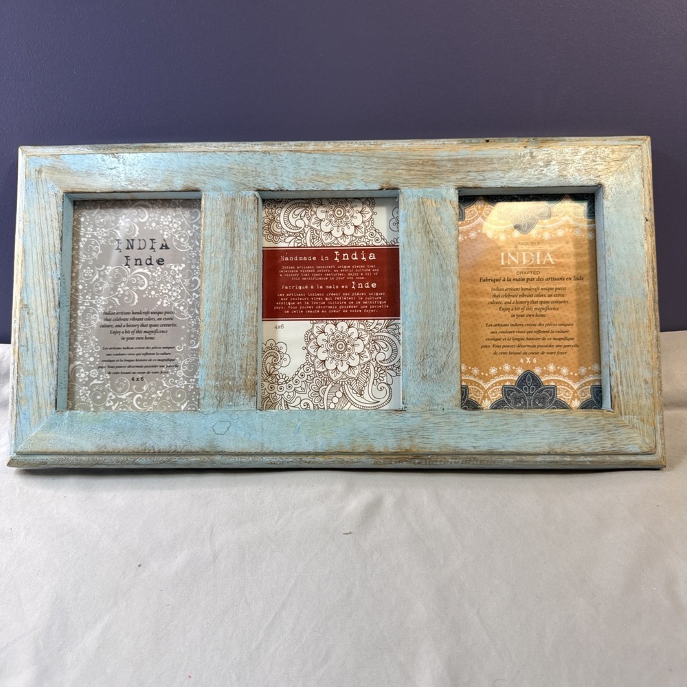 Prinz Homestead Rustic Teal Wood Collage Picture Frame 3-Opening 4x6 New